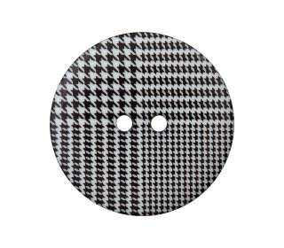 1 Polyesterknopf - Rund - 20mm - 2-Loch - Hahnentritt - Kreis Geviertelt - Schwarz/Weiß