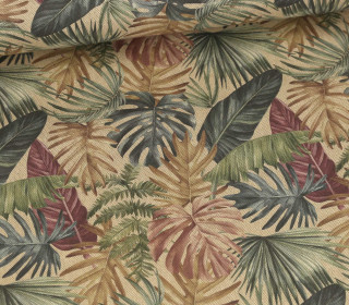 Half Panama Premium -  Baumwolle - Leinenoptik - Watercolor Jungle Leaves - Beige