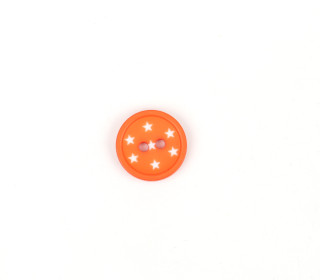 1 Polyesterknopf - Rund - Kleine Weiße Sterne - 15mm - 2-Loch - Orange