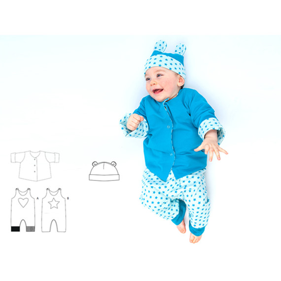 Baby Overall Strampler, Jacke und Mütze Kombi Set Schnittmuster für Kinder,  ebook pdf mit Anleitung ALBERTO FLAVIO ORSO von Patternforkids Gr. 56 - 98