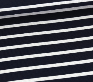 Strick Jersey - Schmale Rippen - Weiße Streifen - Stahlblau