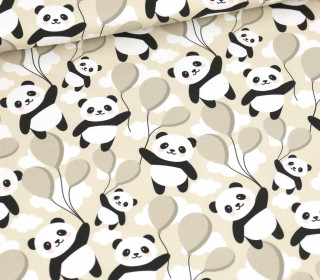 Sommersweat - Pandas auf Ballonflug - Beige - Bio Qualität - abby and me