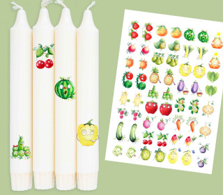 DIN A4 - Tattoofolie - Lustiges Obst und Gemüse - für Kerzen / Keramik