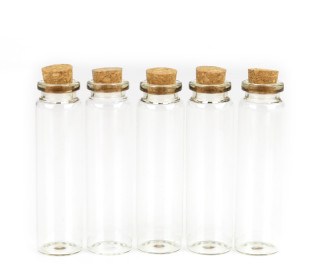 5 Reagenzgläser mit Flachboden & Korken - 2,2cm Ø x 8,0cm - z.B. als Vase für Reagenzglashalter - vielfältig nutzbar