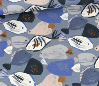 Canvas - Feste Baumwolle - Abstract Fishes - Maritim - Taubenblau