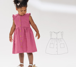 Mädchen Kleid Schnittmuster Ebook pdf MIMI mit langen Ärmeln oder ärmellos, Rüschen, geknöpfte Frontöffnung Gr. 68-122  von Patternforkids