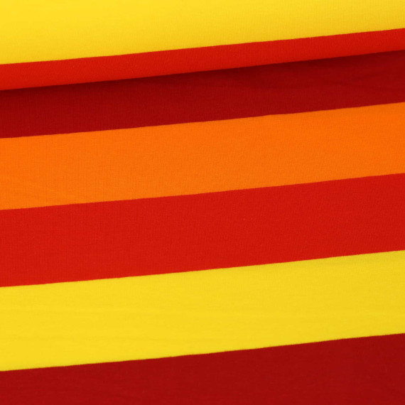 Jersey - Bunte Breite Streifen - Multicolor - Gelb/Orange/Rot/Dunkelrot