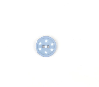 1 Polyesterknopf - Rund - Kleine Weiße Sterne - 15mm - 2-Loch - Graublau