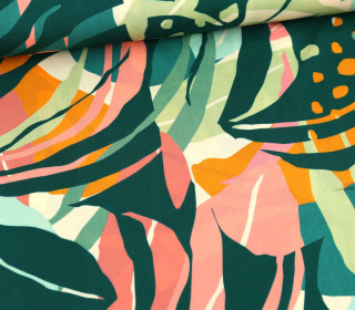 Viskose - Blusenstoff - Colorful Jungle - Leaves & Dots - Creme