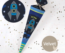 DIY-Nähset Schultüte - Raketenstart - Dunkelblau - Velvet - zum selber Nähen