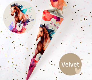 DIY-Nähset Schultüte - Colorful Horse - Magenta/Lachsrosa - Velvet - zum selber Nähen