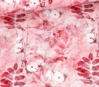 Musselin - Muslin - Double Gauze - Bedruckt - Watercolor Love - Red Flower Garden - Weiß
