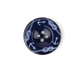 1 Polyesterknopf - 15mm - 4-Loch - Anker & Seilknoten - Stahlblau/Weiß