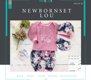 Newborn-Set LOU Hose&Shirt&Tuch&Mütze Gr. 50-92 icl. gratis Plottdatei