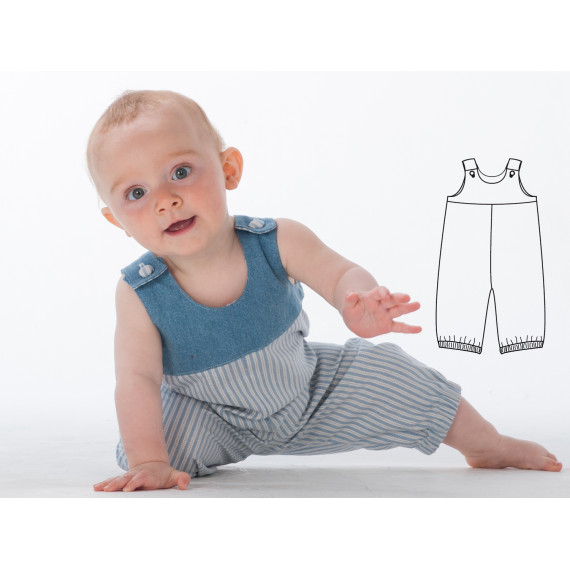 Kinder Schnittmuster pdf Baby Overall Latzhose mit Trägern für Mädchen +  Junge, gefüttert, mit Knöpfen + Gummizug BOBBY von Patternforkids Gr. 68 -  110