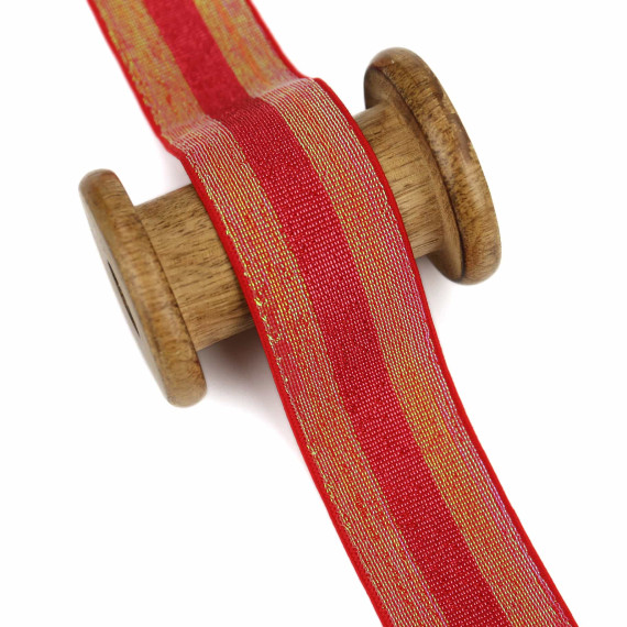 1m Gummiband - Uni - Farbig Metallisch Schimmernd - Streifen - 40mm -  Rot/Grün