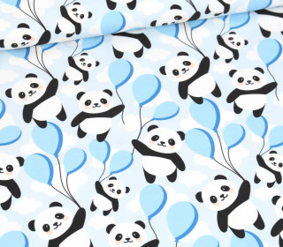 Sommersweat - Pandas auf Ballonflug - Hellblau - Bio Qualität - abby and me