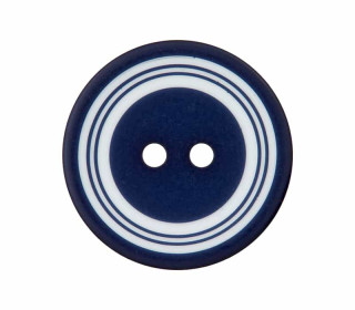 1 Polyesterknopf - 15mm - 2-Loch - Kreise - Stahlblau/Weiß