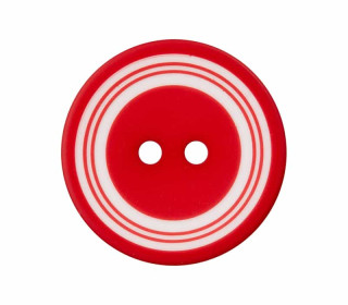 1 Polyesterknopf - 20mm - 2-Loch - Kreise - Rot/Weiß
