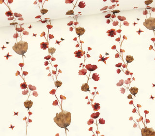 Jersey - Bedruckt - Watercolor Red & Brown Small Flowers - Warmweiß