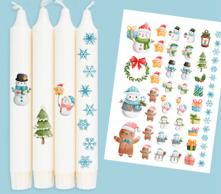DIN A4 - Tattoofolie - Gleeful Snowmen - für Kerzen / Keramik - Weihnachten