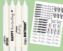 DIN A4 - Tattoofolie - Happy Birthday - Verschiedene Schriftarten - für Kerzen / Keramik