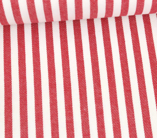 Jeans-Stoff - Mittlere Streifen - Gestreift - Nicht Elastisch - Weiß/Rot