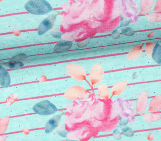 Sommersweat - Boho Flower Stripes - Mint - Meliert - NIKIKO