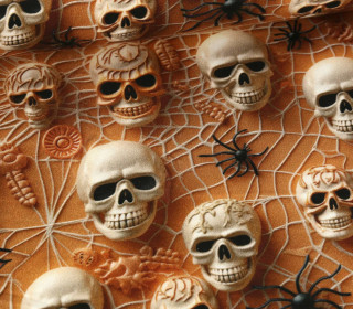 French Terry - Spiders & Skulls - Rostorange