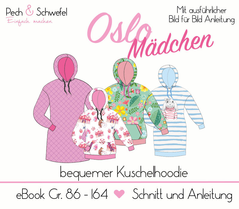 Ebook Hoodie „Oslo“ Mädchen Gr. 86 – 164 in A4 und A0 (Einzel- und Mehrgrößenschnitt) von Pech und Schwefel