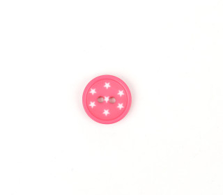 1 Polyesterknopf - Rund - Kleine Weiße Sterne - 15mm - 2-Loch - Pink