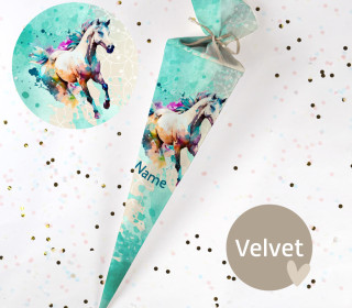 DIY-Nähset Schultüte - Colorful Horse - Aqua/Mint - Velvet - zum selber Nähen
