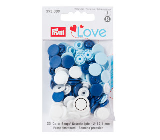 30 Color Snaps Druckknöpfe - Rund - Kunststoff - 12,4mm - Prym Love - Blau/Weiß/Hellblau
