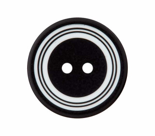 1 Polyesterknopf - 15mm - 2-Loch - Kreise - Schwarz/Weiß