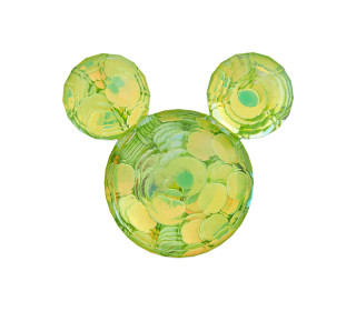 1 Polyesterknopf - 20mm - Öse - Kinder - Maus - Kristalloptik - Hellgrün Transparent