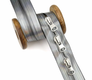 1m Endlosreißverschluss - Wasserdicht - +3 Zipper - Gestreift - Schwarz/Silber
