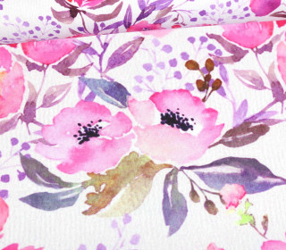 Jersey - Bio Qualität - Aquarell Blüten - pastell - Pink/Weiß - abby and me