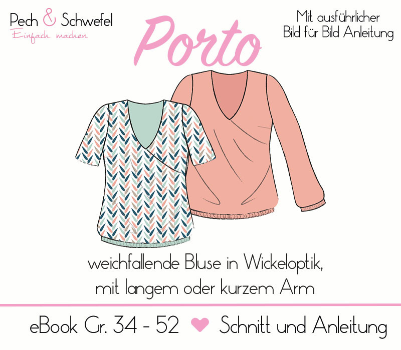 Ebook Bluse „Porto“ Gr. 34 – 52 in A4 und A0 von Pech und Schwefel