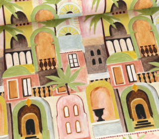 Canvas - Feste Baumwolle - Abstract Tropical Cottages - Senfgelb