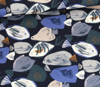 Canvas - Feste Baumwolle - Abstract Fishes - Maritim - Stahlblau