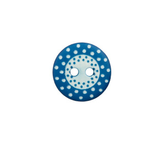 1 Polyesterknopf - Rund - 15mm - 2-Loch - Kinder - Punkte - Stahlblau