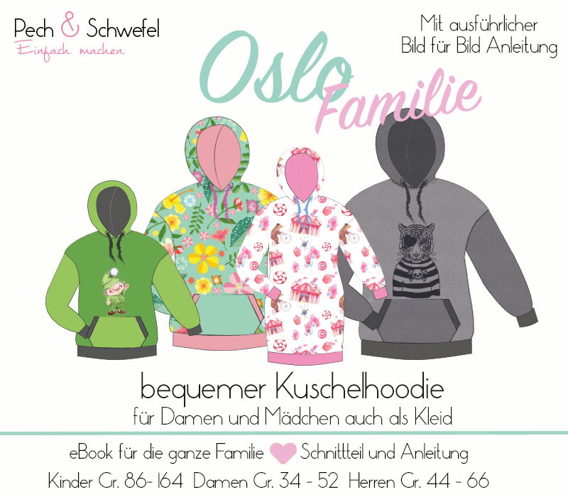 Ebook Hoodie „Oslo“ für die ganze Familie in A4 und A0 (Einzel- und Mehrgrößenschnitt) Kombibook von Pech und Schwefel