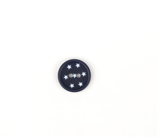 1 Polyesterknopf - Rund - Kleine Weiße Sterne - 15mm - 2-Loch - Schwarzblau