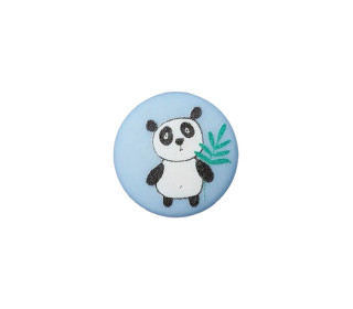 1 Polyesterknopf - Rund - 12mm - Öse - Kinder - Panda - Matt - Hellblau
