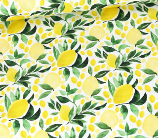 Panama Baumwolle - Bedruckt - Watercolor Lemons - Weiß
