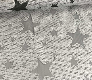 Feiner Tüllstoff - Sternenförmige Aussparungen - Pailletten - Schwarz/Silber