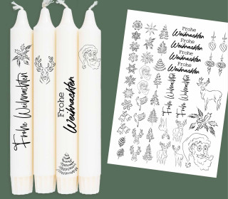 DIN A4 - Tattoofolie - Skizzierte Weihnachtssymbole - für Kerzen / Keramik - Weihnachten