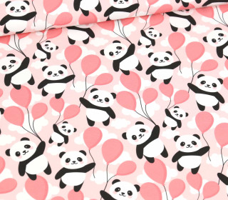 Sommersweat - Pandas auf Ballonflug - Rosa - Bio Qualität - abby and me