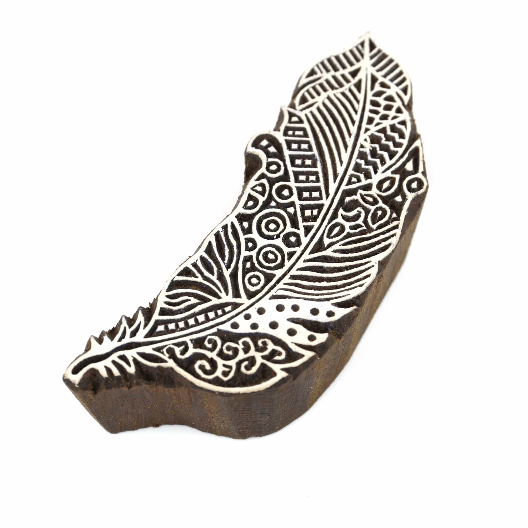 Stempel - Original Textilstempel - Indischer Holzstempel - Stoffdruck -  Feder - Ornament - Mittel