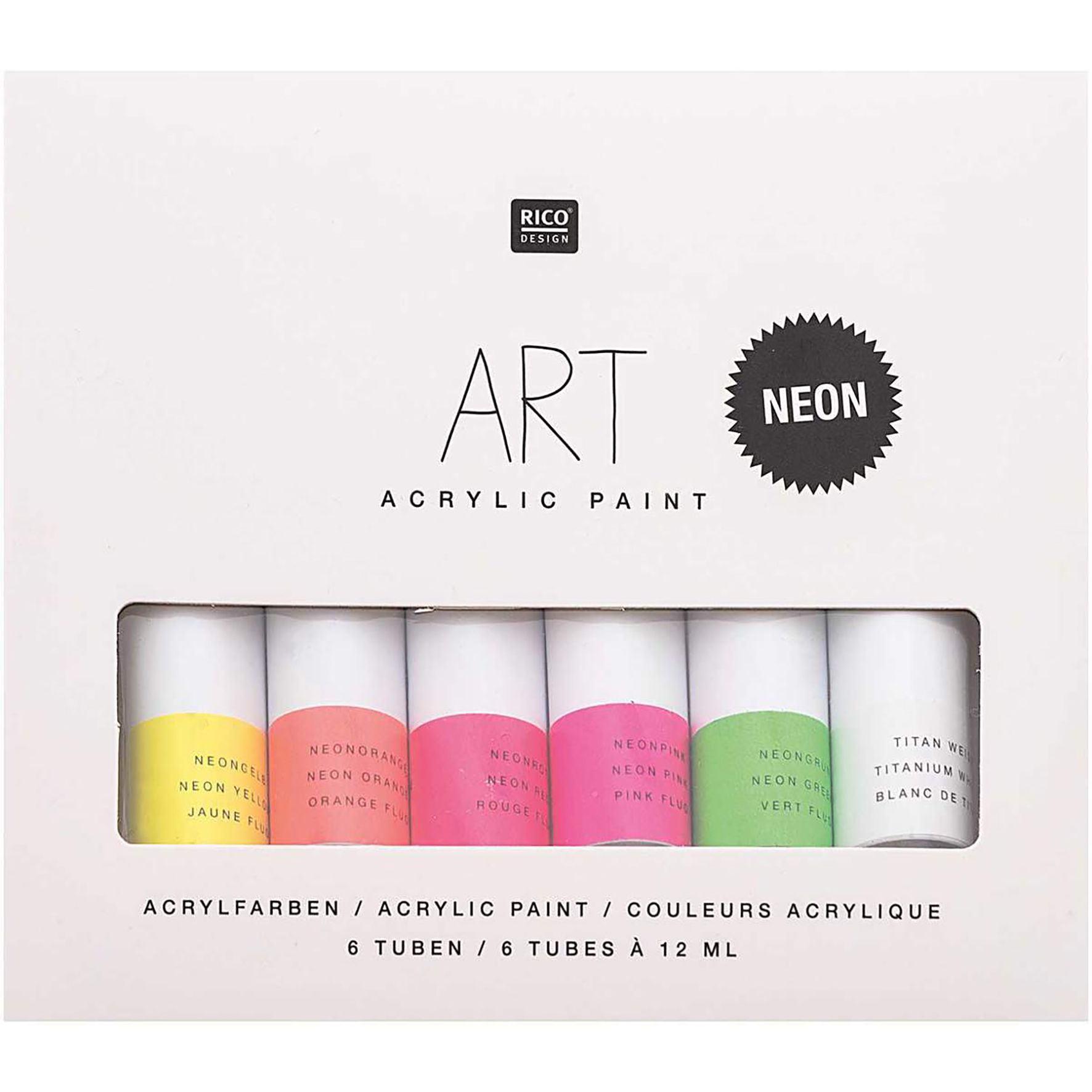 Acrylfarben-Set NEON - 6 Tuben - Künstlerqualität - 6 x 12ml - Rico Design